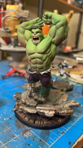 Painted Hulk Miniature on work table
