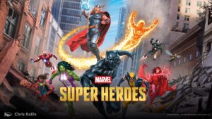 A promotional picture of Magic the Gathering's set, Marvel Super Heroes