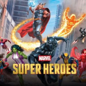 A promotional picture of Magic the Gathering's set, Marvel Super Heroes