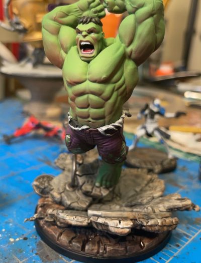 Painted Hulk Miniature on work table